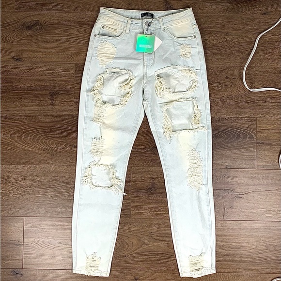 Women’s NEW Missguided Ripped/Shredded Denim High Waist Boyfriend Jeans, 6 - NWT - Picture 9 of 11